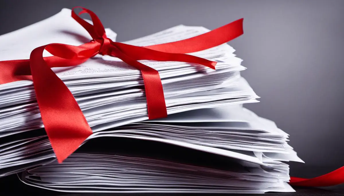 Image depicting a stack of fan letters tied with a red ribbon, representing the concept of fan mail in celebrity culture