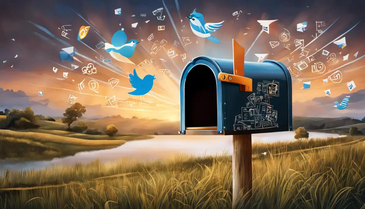 Illustration of a mailbox with a digital screen showing social media icons and traditional letters flying into it.